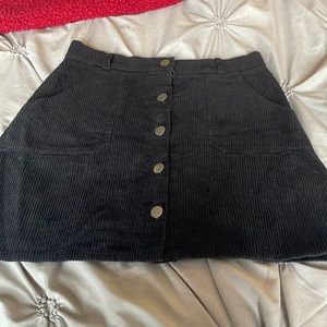 Button up front black corduroy skirt